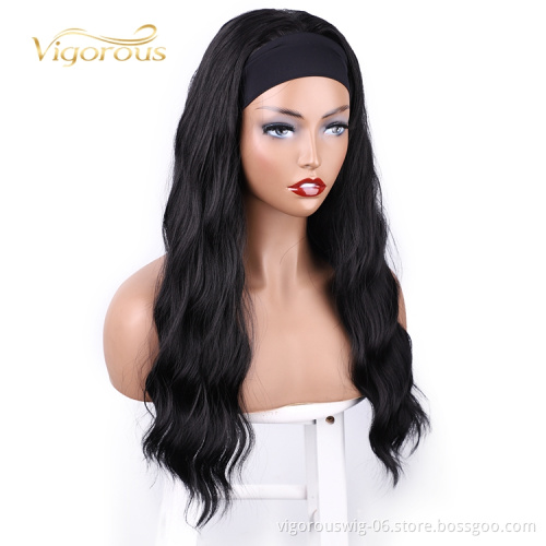 2020 New Fashion Headwrap Wholesale Machine Made Pre Plucked Cheap Glueless Body Wave For Women Headband Wigs Synthetic Hair